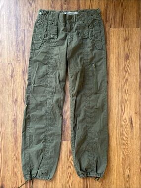 Express Y2K Low Rise Olive Green Cargo Pants with Zip Thigh Pocket